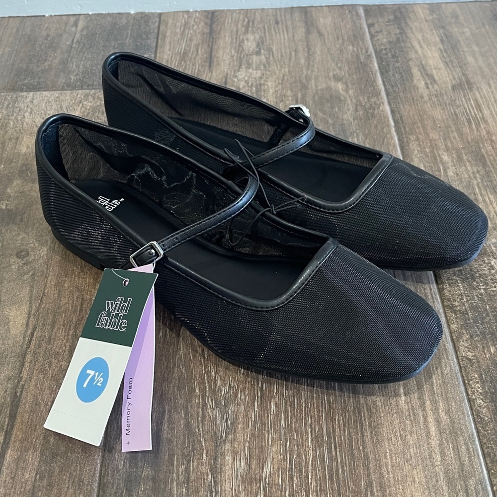 Elsa Mary Jane Plain Mesh Ballet Flats - Black